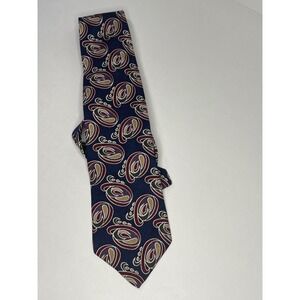 John Norman Mens Necktie Navy Blue Paisley Silk Blend